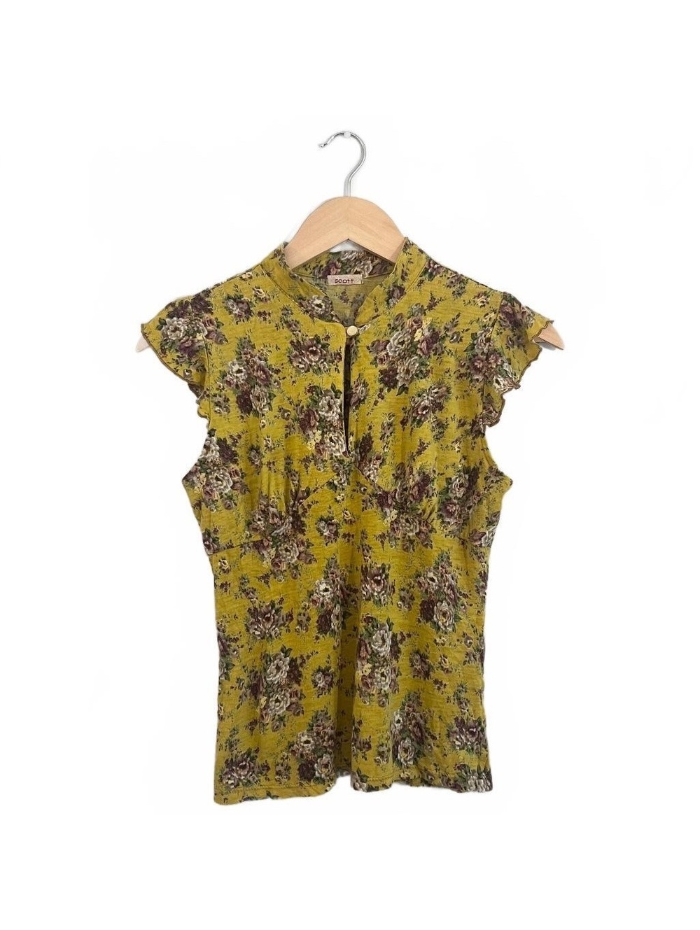 Y2K Yellow Rose Floral High Neck Blouse Romantic Western Boho